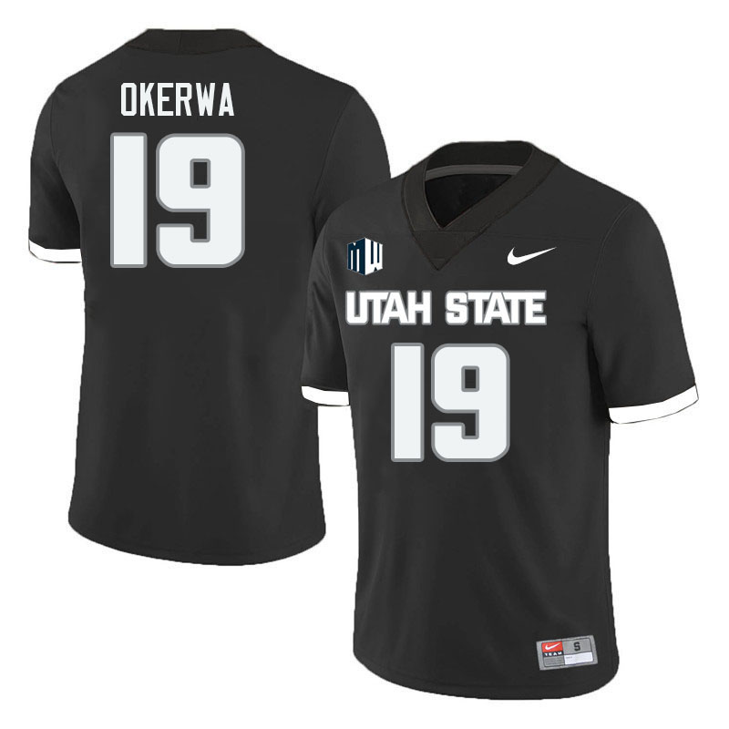 Utah State Aggies #19 Austin Okerwa College Football Jerseys Stitched Sale-Black